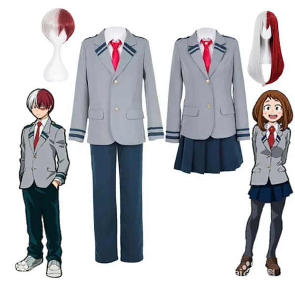 Anime My Hero Academia Midoriya Izuku Cosplay Kostym Todoroki Shoto Skoluniform Set Peruk Dräkt Unisex Halloween Rollspel XXL Shirt Pants Tie