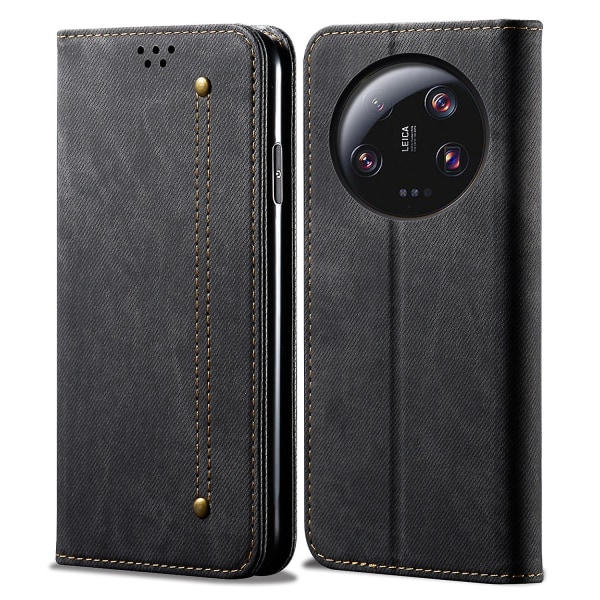 För Xiaomi 13 Ultra Plånboksställ Pu Case Jeans Tygtextur Cover Black