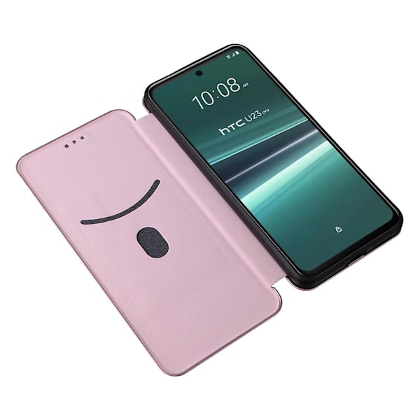För HTC U23 Pro 5G Telefonställ Case Carbon Fiber Texture Cover med kortplats Rose Gold