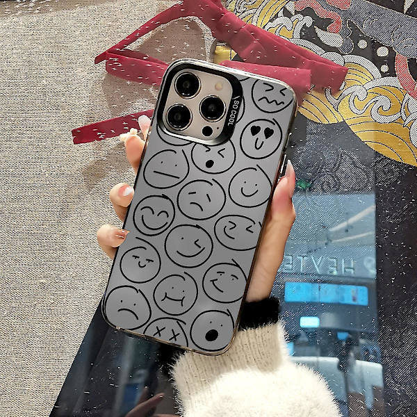 Tecknad Frosted Dubbellager Färg Silver Phone Case Iphone 15 Case Case Stil A Svart Ypmd0814