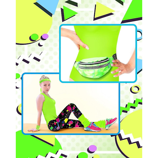 7 st 80-tals träningskostym 80- set 80-tals 90-tals Leotard Legging Pannband Armband Benvärmare Örhängen Fanny Pack Bright Neon 3X-Large