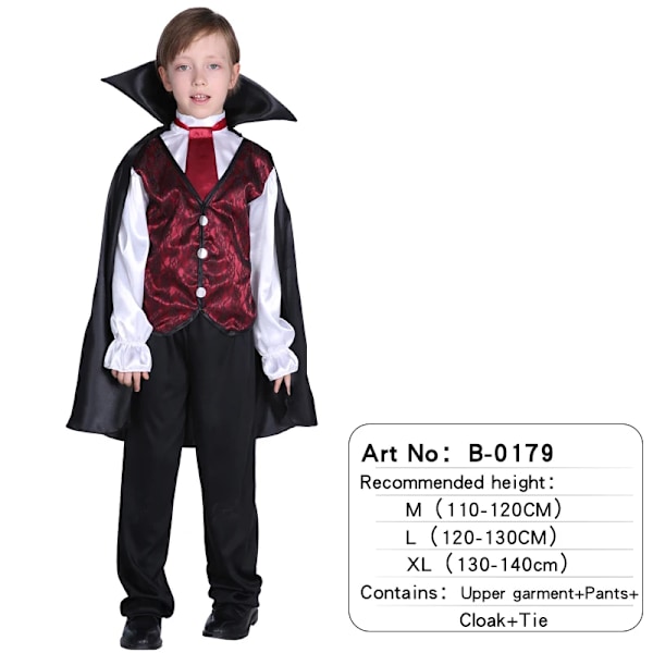 Pojkar Halloween Vampyr Cosplay Kostym för Barn Karneval Fest Klä Upp Outfit Barn Rollspel Kostymer L(120-130cm) B-0179