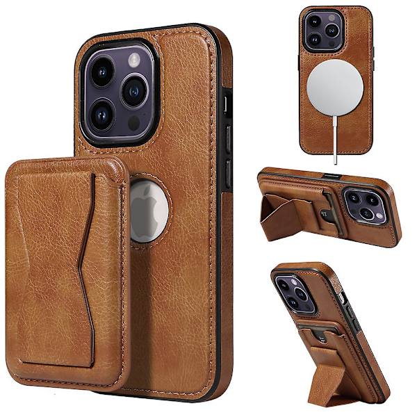 Magsafe case kompatibelt med Iphone 15 Pro Max, Pu läder stötsäkert cover med magnetkorthållare Brown For iPhone 15 Pro Max
