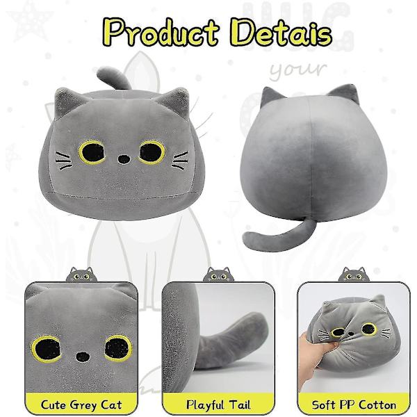 3d Kattstoppade djurleksakskudde, 8 tum Kawaii Fat Grey Cat Plyschkudde, Mjuk kattform Design Grå Plysch Doll Toy Presenter för pojkar