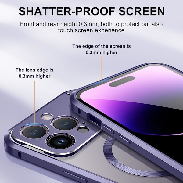 Metall Magsafe case kompatibelt med Iphone 15 Pro Max, linsskydd i legering Case med osynligt Kindstand Black For iPhone 15 Pro Max