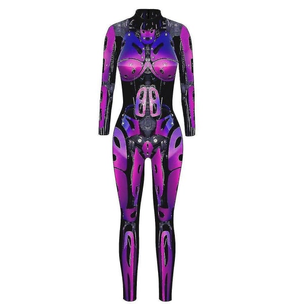 Kvinnor Halloween Punk Robot Cosplay Kostym Fancy Dress Jumpsuit Body Catsuit 11 L