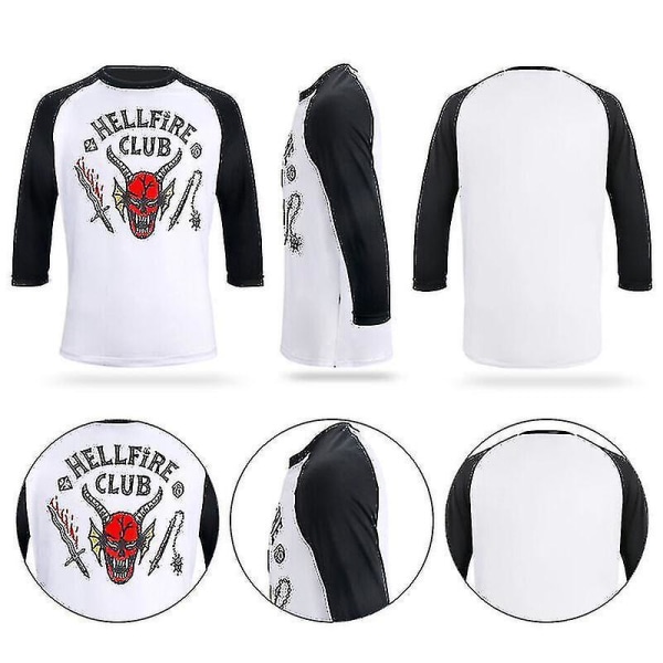 Vuxna Unisex Stranger Things Säsong 4 Hellfire Club T-shirt Topp med huvtröjor 3 4 Sleeve XL