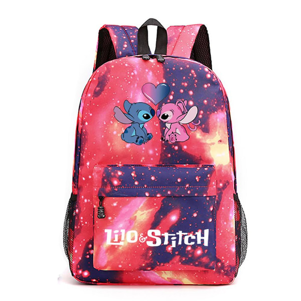 Lilo & Stitch tecknad ryggsäck för skolan, lätt vattentät bokväska Casual ryggsäck för tonåring pojkar flickor Galaxy Red