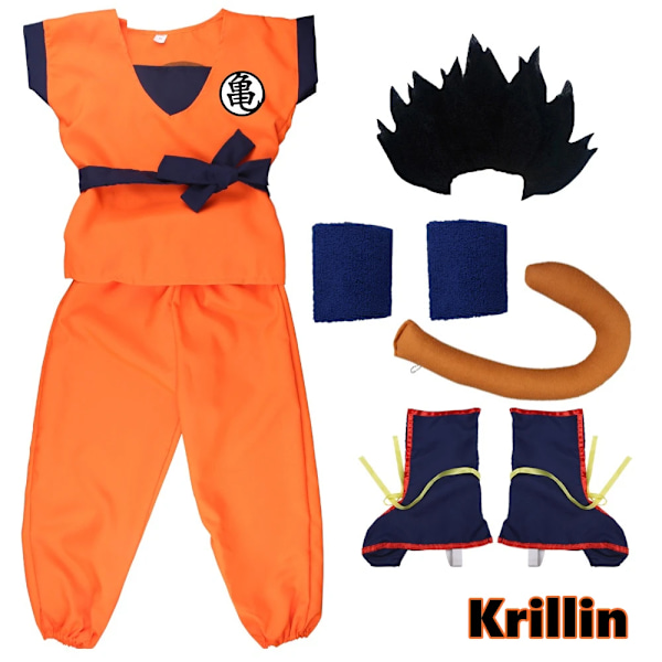 Halloween Vuxna Barn Kostymer Son Goku Gui Karneval Anime Cosplay Semester Kostymer Svans Wrister Peruk Blå Guld Nyår Klä Ut Fit 170-180cm tall 9pcs-Wig black