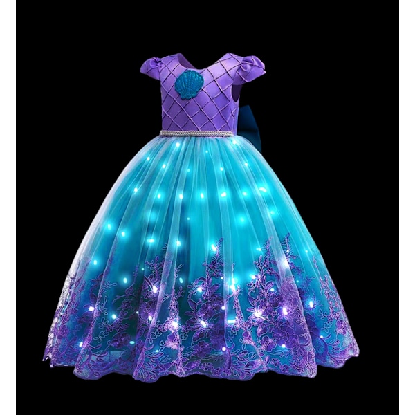 Elsa Anna LED-ljus Prinsessklänning Flickor Elf Rapunzel Barn Kalas Kläder Halloween Cosplay Frozen Askungen Kostym Mermaid Dress 2T (100)