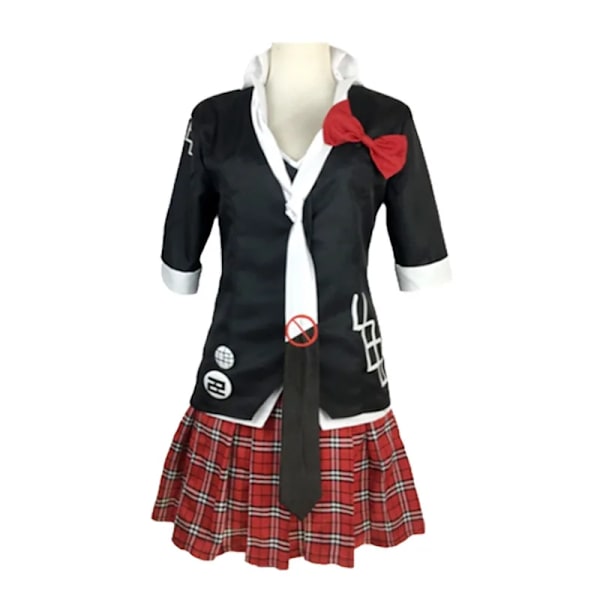 Anime Danganronpa Enoshima Junko Cosplay Kostym Uniform Cafe Arbetskläder Kort Kjol Dubbel Svans Fläta Peruk Halloween Kostym L costume