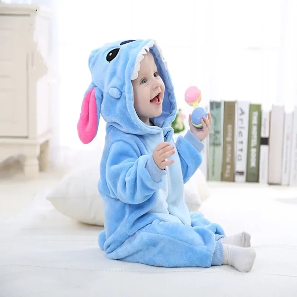 Unisex Baby Flannel Stitch Cosplay Romper Animal Onesie Kostym Huva Cartoon Outfit Suit 90(13-18M)-Anime mov 01