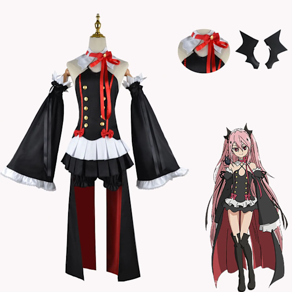 Krul Tepes Cosplay Kostym Anime Seraph of The End Owari No Seraph Krul Tepes Cosplay Peruk Häxa Vampyr Klänning Halloween Kläder XS Costume and Wig