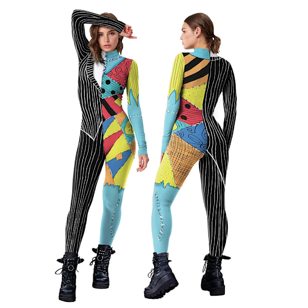 Halloween Berömd Film Sally Cosplay Klänning Fest Set Kostym Jul Kvinnor Jumpsuit Catsuit Zentai Bodysuit Gotiska Leggins M B416-1026