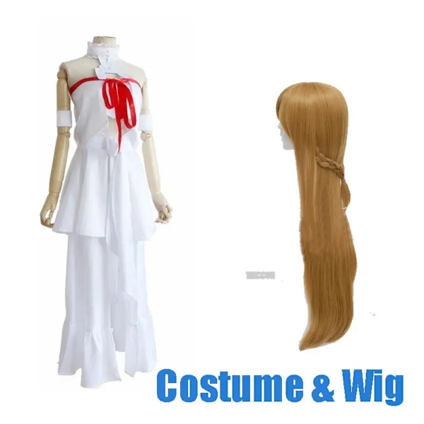 Heta Halloween-kostymer Anime Yuuki Asuna Cosplay SAO Sword Art Online-kostymer Fängelsekjol Kvinnor Full Set Vit Klänning med Peruk S Costume and Wig