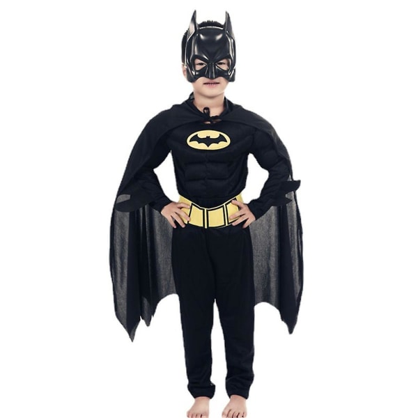 Batman Cosplay Dräkt Barn Pojkar Muscle Bat Dc Character Jumpsuit Cape Mask Set Nyårsfest Outfits 8-9 Years