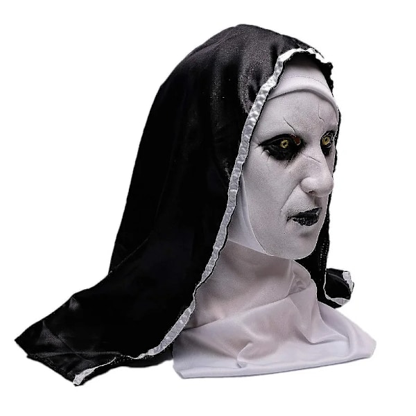 Läskig Nunna Mask Kostym Horror Helhuvudmask med Halsduk Vuxen Krypande Kostymer Festrekvisita Plast Spöke Latex Nunna Klä Upp Mask Latex Nun A