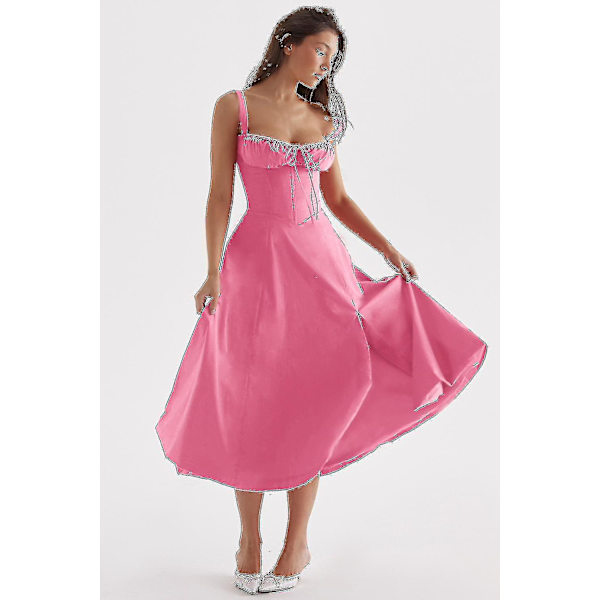 Kvinnor Blommig Boho Midi Bustier Kläder Dam Carmen Print Solklänning Sommar Beach Swing Kläder Gul Röd Blomma Asia S EU XS