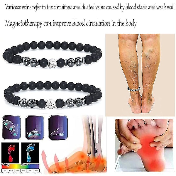 Anti-svällning Obsidian armband ankelband Anti-varicose svullnad fotled - Magnetisk terapi bantning A 1PC