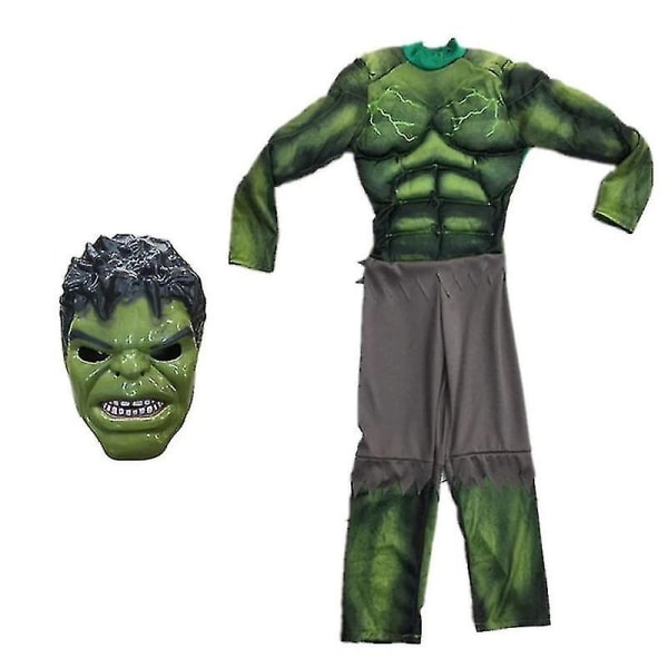 2023 Barn Grön Giant Hero Muscle Halloween Kostymer Fancy Pojkar Superhjältar Karneval Cosplay Kläder Mask Barn costumes and mask S