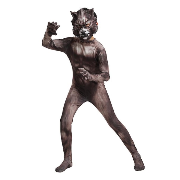 Werewolf Cosplay Dräkt Jumpsuit 3d Mask Kostym Bodysuit Karneval Födelsedagsfest Kläder Djur Varg Kostym För Barn Vuxen _iu