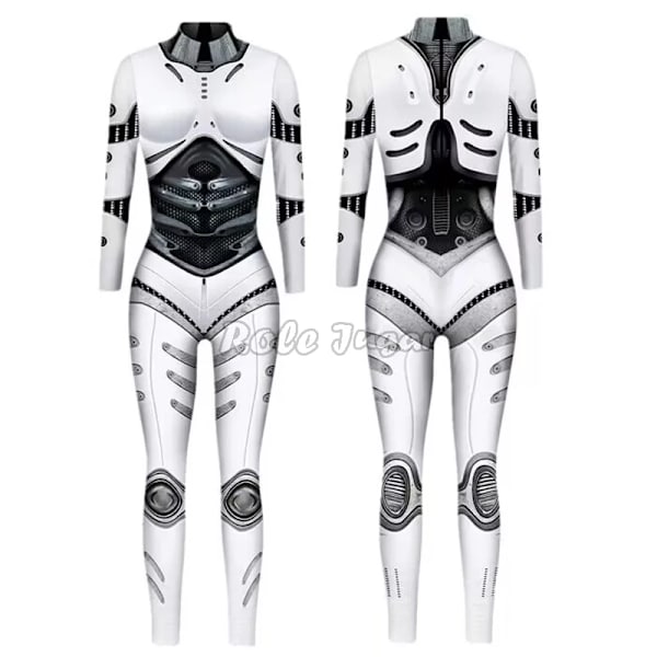 Robot Punk Jumpsuit Sexig Dam Cosplay Kostymer Fancy Halloween Fest Färgglad Utskrift Skelett Bodysuit För Män L 15