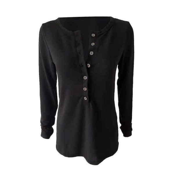 Kvinnors höst-/vintermode V-ringad print Långärmad Casual Lös T-shirt Plus Size Black M