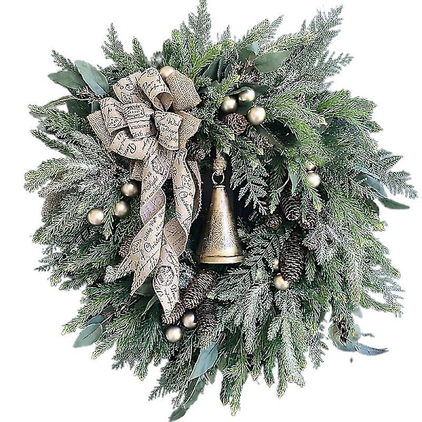 Bondgård jul krans med ring Bell Holiday krans ytterdörren hängande prydnad juldekoration A none