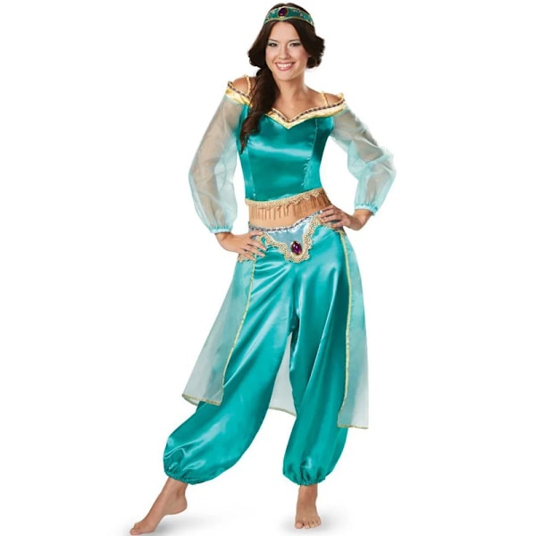 Halloween-kostym för kvinnor Aladdin och den magiska lampan Cosplay-kostym Prinsessan Jasmine Klä ut dig till fest Vuxen Karneval Fantasifull L green