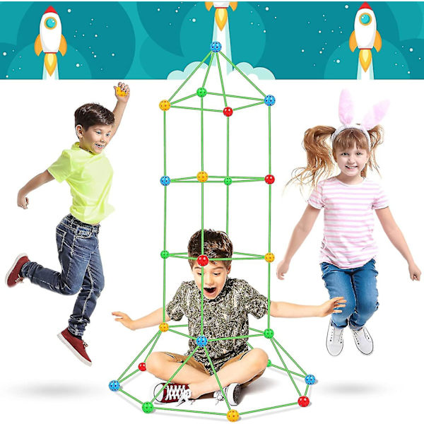 87st Kids Fort Building Kit Slott Tunnel Tält Gör det själv Montering Byggleksaker För Barn Utomhusaktiviteter Set Present null none