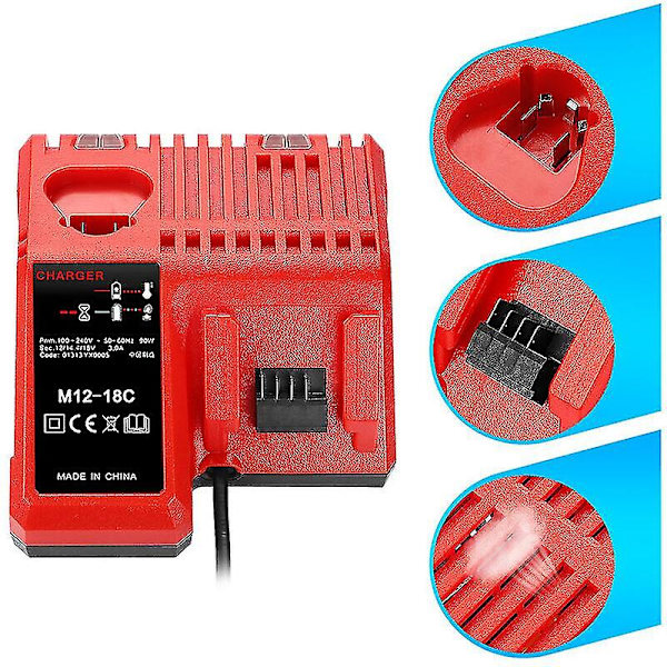 M12-18c Li-ion batteriladdare för Milwaukee 12v 14.4v 18v C1418c 48-11-1815/1828/1840 M18 M14 M12 Cisea litiumbatteri null none