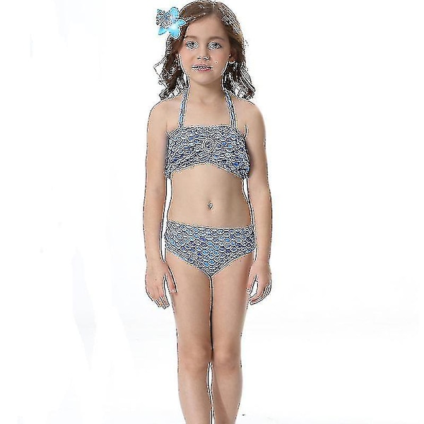 Barn Flickor Mermaid Tail Bikini Set Badkläder Baddräkt Simdräkt Dark Blue 4-5 Years