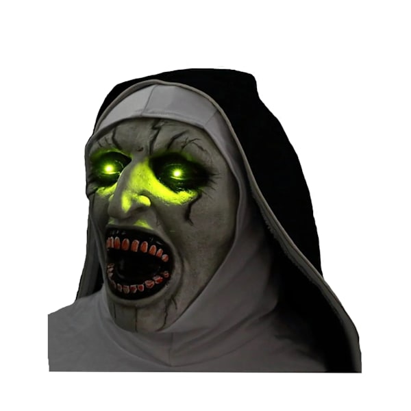 LED Horror The Nun Mask Cosplay Läskiga Latexmasker Med Huvudduk LED-Ljus Halloween Party Rekvisita Deluxe A