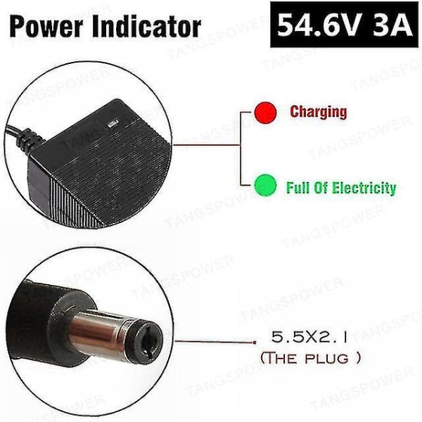 54,6v 3a litiumbatteriladdare Elcykelladdare Kompatibel 13s 48v Li-ion batteriladdare-b Dc 5.5x2.1 Au