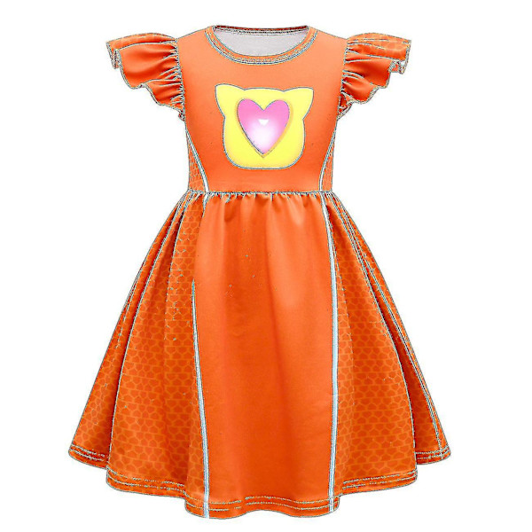 Barnklänningar Cosplay Super Kitties Klänningar För Superkittescostume Flickor Flygande Ärmar A-linje Klänning med Väska Och Huvudband orange 100cm