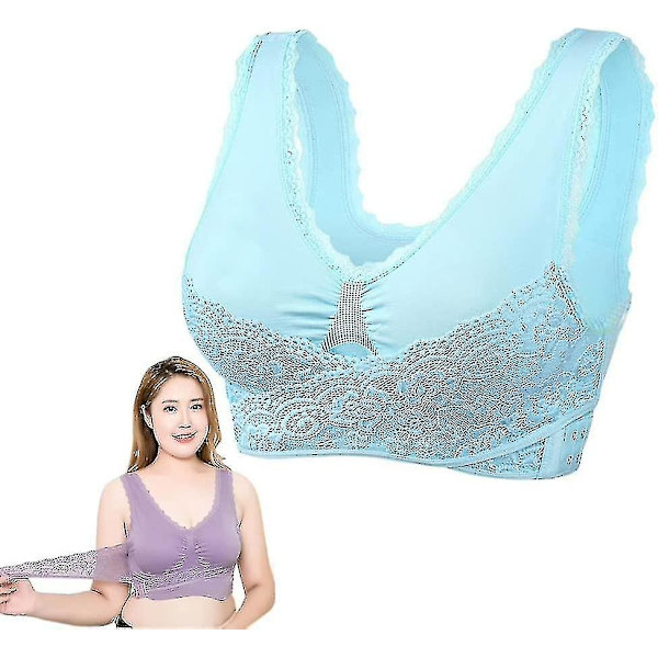 Tourmaline Shaping Trådlös Silkeslen BH, Lymfvitets avgiftning och Formande Kraftfull lyftande BH för kvinnor Blue XL