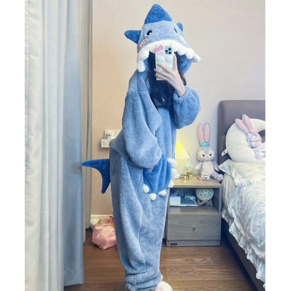 Kigurumi Blå Haj Onesies Pyjamas Tecknad Dräkt Halloween Cosplay Pyjamas Festklänning Vuxen Pyjamas XL Blue