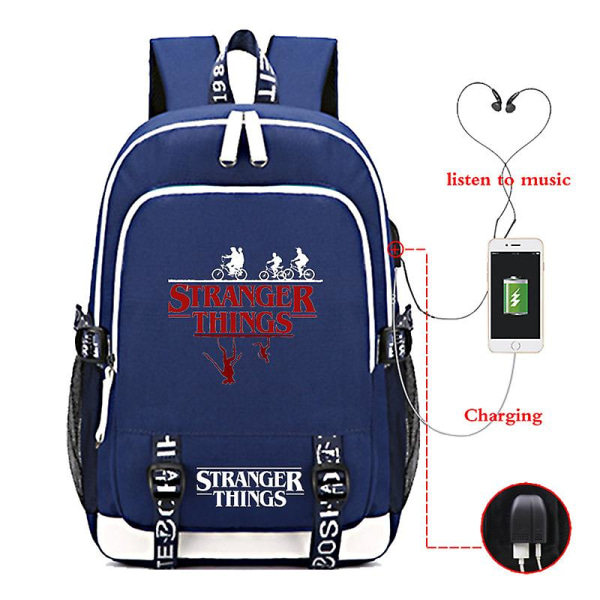 Stranger Things USB-laddningsryggsäck Ryggsäck Student A
