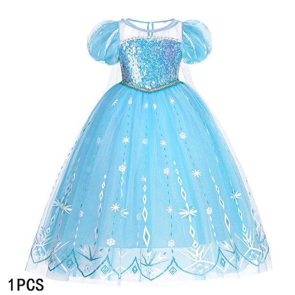 Disney Frozen Elsa Klänning för Flickor Snödrottning Anna Klänning Lyxklänningar Karneval Halloween Flickor Cosplay Kostym Frozen Kostym A Elsa Dress 5-6Y (130)