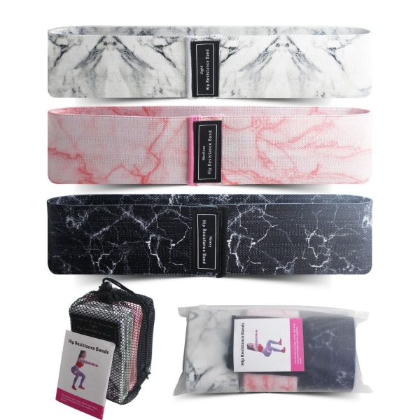 Elastiskt band marmor - vit + rosa + svart + mesh väska