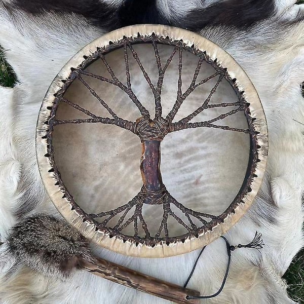 Tree Of Life Shaman Drum Handgjord sibirisk trumma Spirit Musiksymbol Trädgårdsdekor-mxbc null none