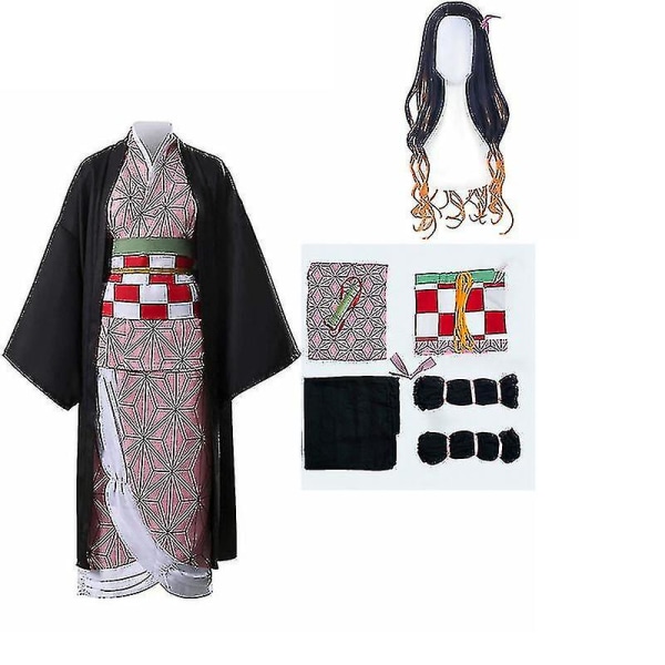Kamado Nezuko Cosplay Anime Demon Slayer Nezuko Cosplay Dräkt Kimono Haori Peruk Kostym Kvinnor Män Vuxna Barn Halloween kostymer Costume and Wig XXXL
