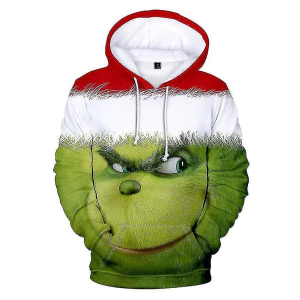 3D Grinch Män Kvinnor Casual Hood Pullover Sweatshirt Vänner Xmas Gift Pattern C S