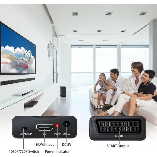 Scart till HDMI-omvandlare - 1080p/720p HD-videoljudadapter för PS4 PS3 Tv Dvd (svart) null none