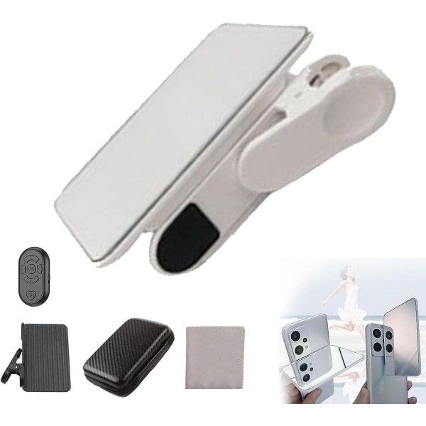 Smartphone Camera Mirror Reflection Clip Kit, Mobiltelefon Reflection Camera Clip Selfie Reflector, Mobile Phone Shooting Supplies White - with remote