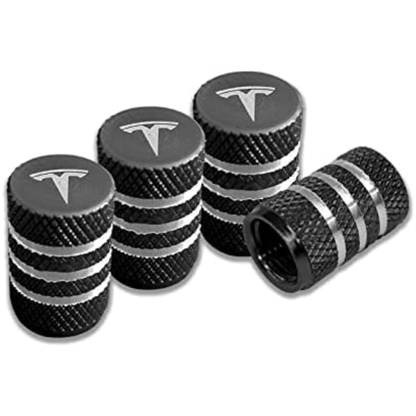 4st Dammskydd för däck, cap av aluminiumlegering, läckagesäkert bildäckstillbehör mot korrosion, kompatibel med Tesla Model YXS 3, Univer black