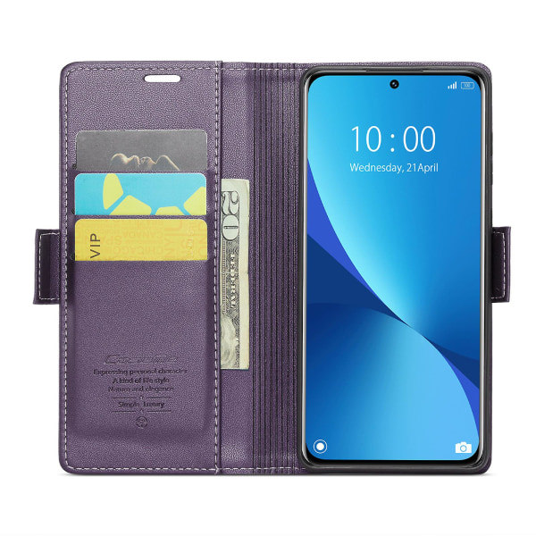 Caseme 023-serien för Xiaomi 12 5g / 12x 5g / 12s 5g Pu- cover Rfid-blockerande phone case Purple