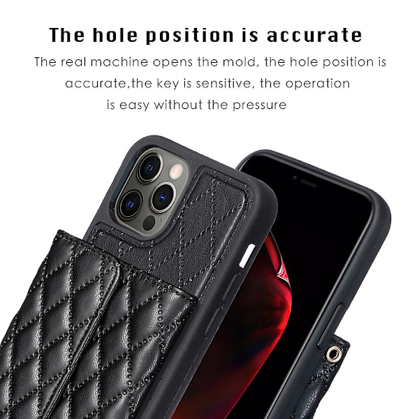 Bf23-stil för Iphone 12/12 Pro -kortplatser Cover Pu-läderbelagd Tpu Kickstand- case Black