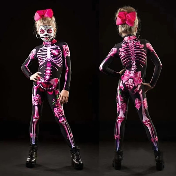 Barn Halloween Läskig Skelett Cosplay Ros Sexig Djävul Vampyr Overall Fest Karneval Läskig Kostym Flicka Dag Av De Döda Kläder 1 pcs Set A 120(3-4T)