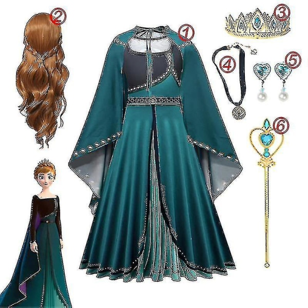 Flickor" Fryst Prinsessa Klänning Paljetterad Mesh Balklänning För Som Elsa Eller Anna_r 5PCS Elsa Dress Set3